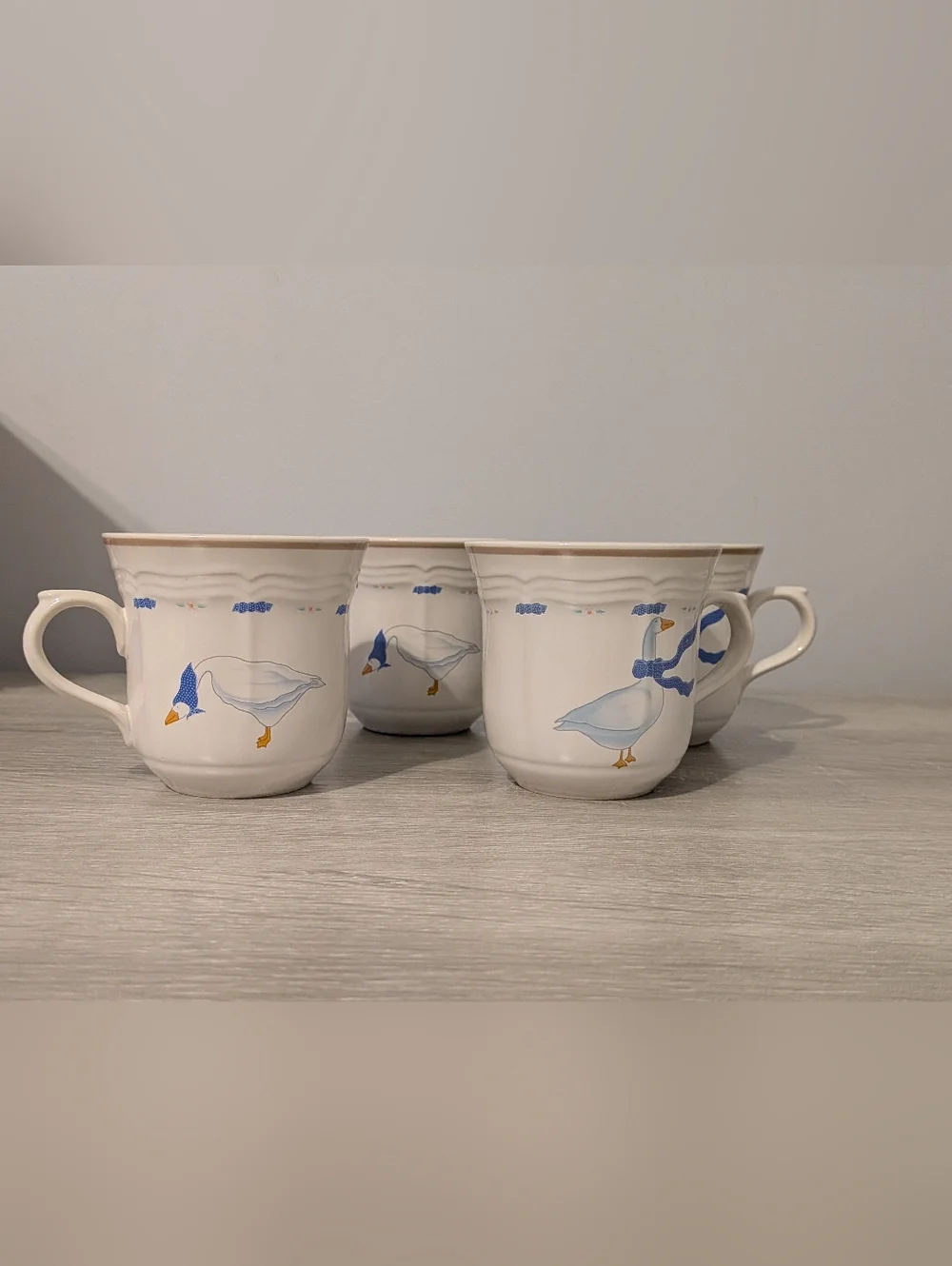 4 Vintage 1987 Newcor Countryside Geese Stoneware Cups Granny Core Cottage Core - Picture 7 of 7